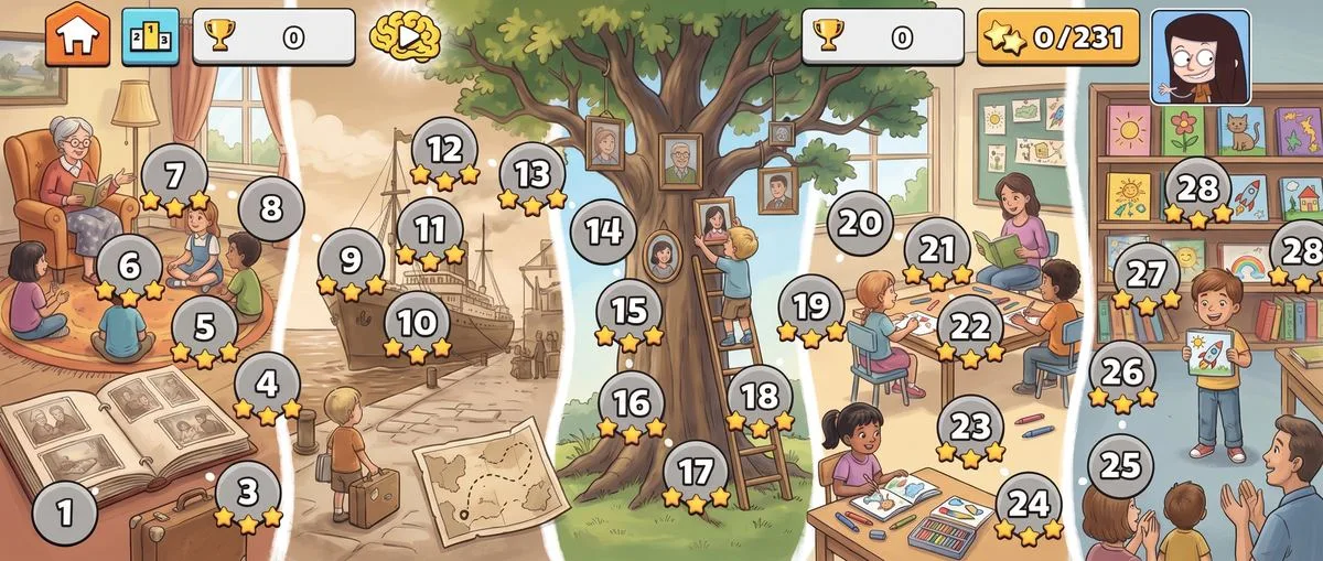 מפת שלבים של NickChallenge בנושא יום המשפחה: סבים, הורים וילדים סביב סיפורים ואלבומים